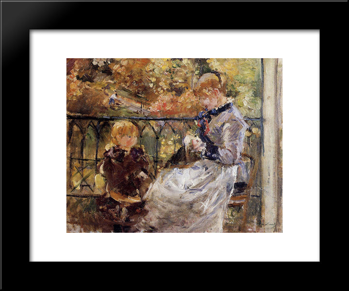 On The Balcony Of Eugene Manet'S Room At Bougival 20x24 Black Modern Wood Framed Art Print Poster by Morisot, Berthe