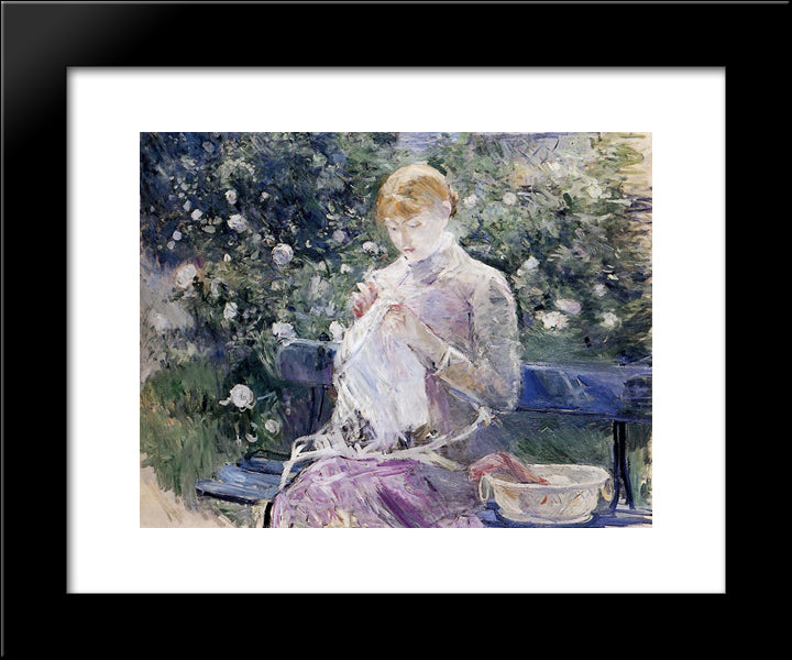 Pasie Sewing In Bougival'S Garden 20x24 Black Modern Wood Framed Art Print Poster by Morisot, Berthe