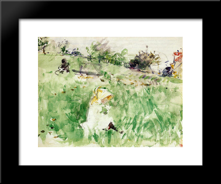 Little Girl Sitting On The Grass 20x24 Black Modern Wood Framed Art Print Poster by Morisot, Berthe