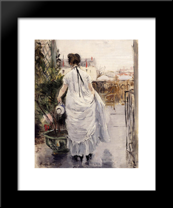 Young Woman Watering A Shrub 20x24 Black Modern Wood Framed Art Print Poster by Morisot, Berthe