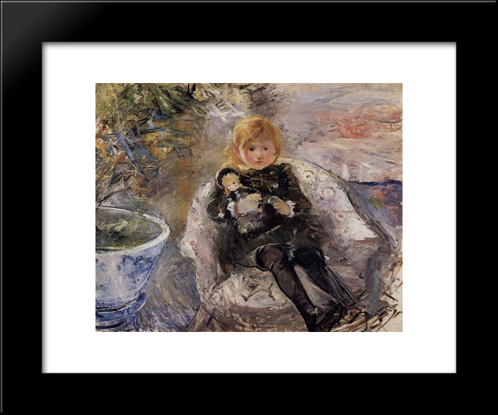 Young Girl With Doll 20x24 Black Modern Wood Framed Art Print Poster by Morisot, Berthe