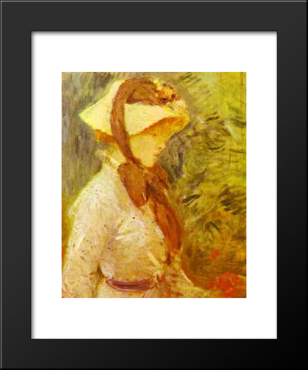 Young Woman With A Straw Hat 20x24 Black Modern Wood Framed Art Print Poster by Morisot, Berthe