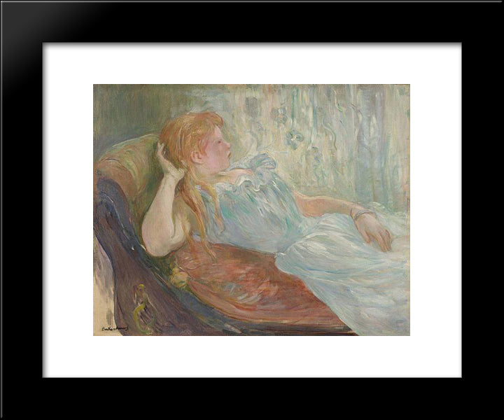 Young Girl Lying 20x24 Black Modern Wood Framed Art Print Poster by Morisot, Berthe