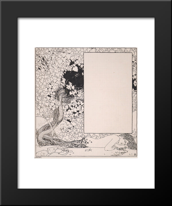 Mermaid. Illustration For Jugendschatz German Seals 20x24 Black Modern Wood Framed Art Print Poster by Moser, Koloman