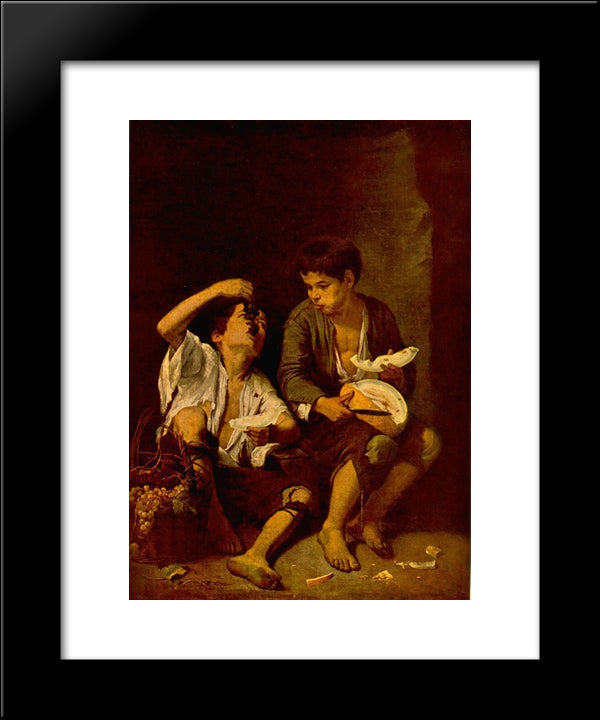 Two Children Eating A Melon And Grapes 20x24 Black Modern Wood Framed Art Print Poster by Murillo, Bartolome Esteban