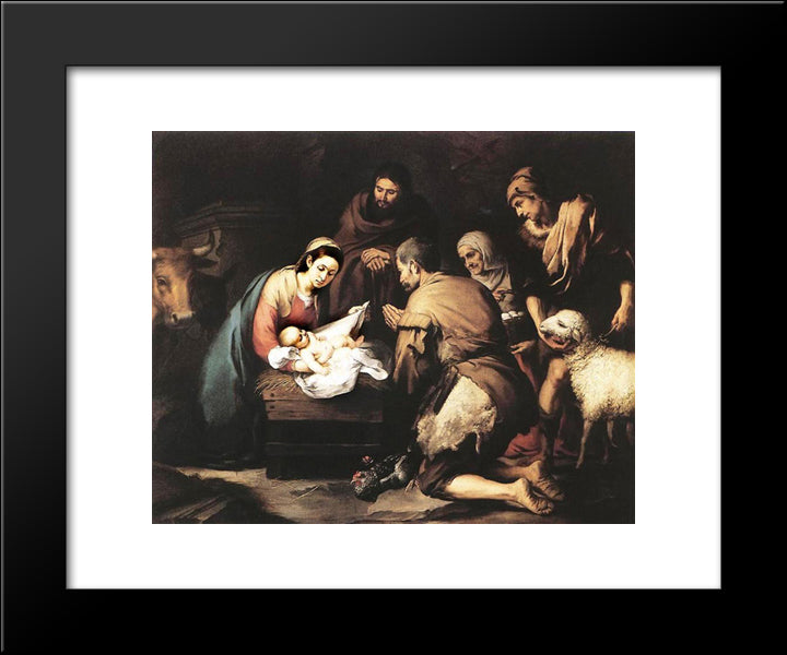 The Adoration Of The Shepherds 20x24 Black Modern Wood Framed Art Print Poster by Murillo, Bartolome Esteban
