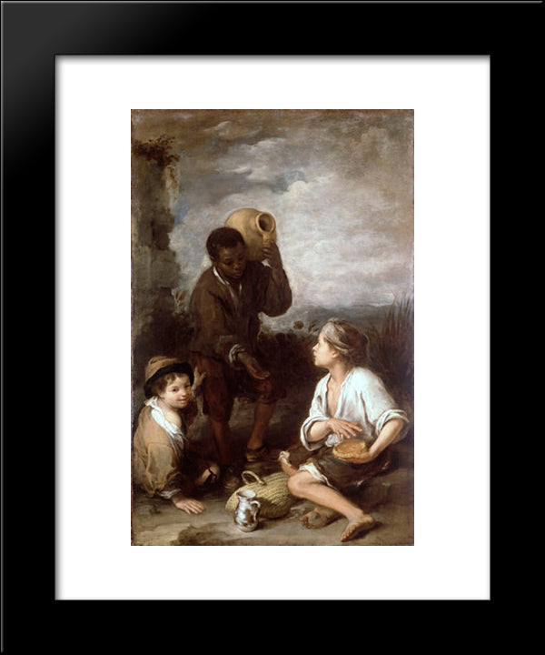Two Peasant Boys And A Negro Boy 20x24 Black Modern Wood Framed Art Print Poster by Murillo, Bartolome Esteban