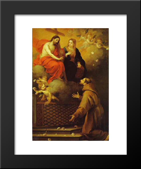 The Vision To St. Francis At Porziuncola 20x24 Black Modern Wood Framed Art Print Poster by Murillo, Bartolome Esteban