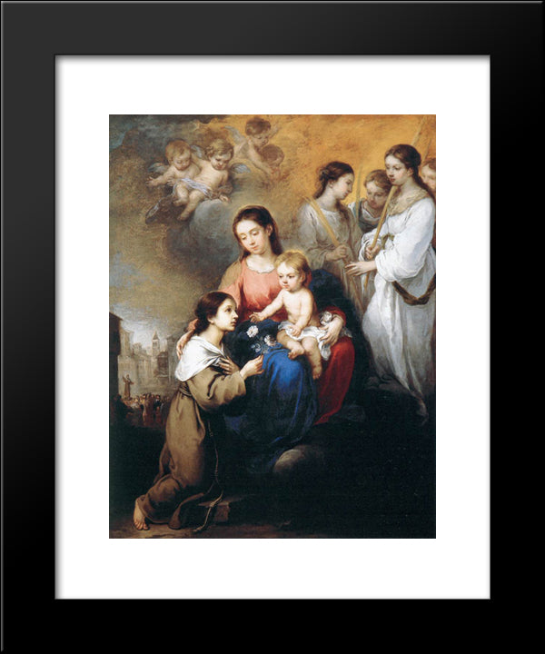 The Virgin And Child With St. Rosalina 20x24 Black Modern Wood Framed Art Print Poster by Murillo, Bartolome Esteban