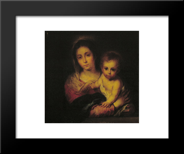 Madonna With A Napkin 20x24 Black Modern Wood Framed Art Print Poster by Murillo, Bartolome Esteban