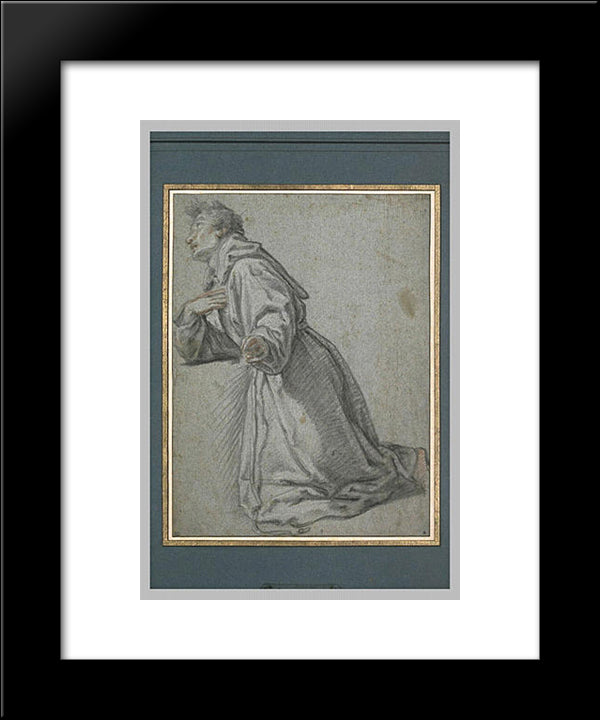 Praying Monk 20x24 Black Modern Wood Framed Art Print Poster by Murillo, Bartolome Esteban
