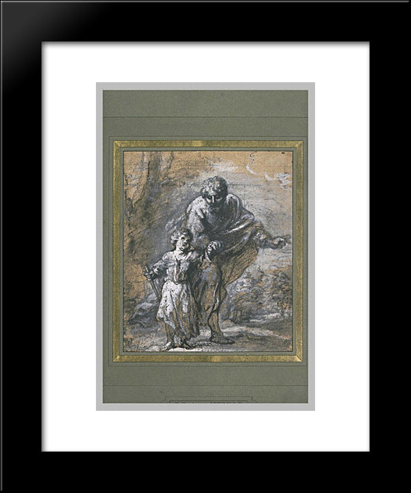 Promenade St. Joseph And The Infant Jesus 20x24 Black Modern Wood Framed Art Print Poster by Murillo, Bartolome Esteban