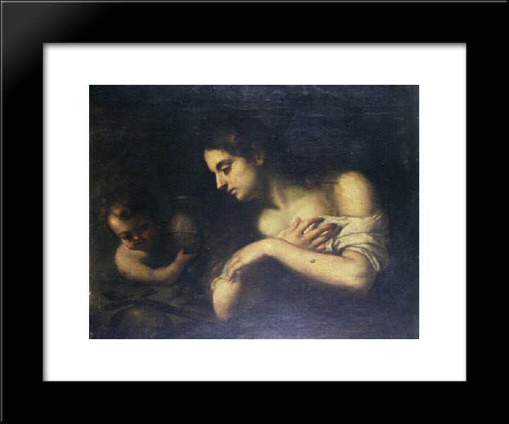Repentant Magdalene With An Angel 20x24 Black Modern Wood Framed Art Print Poster by Murillo, Bartolome Esteban