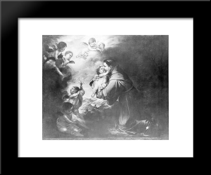 Saint Anthony Of Padua Adore The Child 20x24 Black Modern Wood Framed Art Print Poster by Murillo, Bartolome Esteban