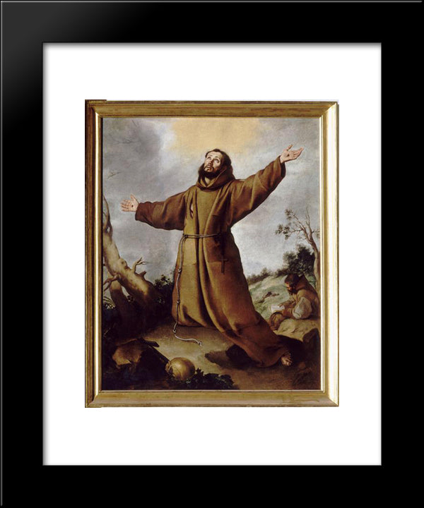 Saint Francis Of Assisi Receiving The Stigmata 20x24 Black Modern Wood Framed Art Print Poster by Murillo, Bartolome Esteban