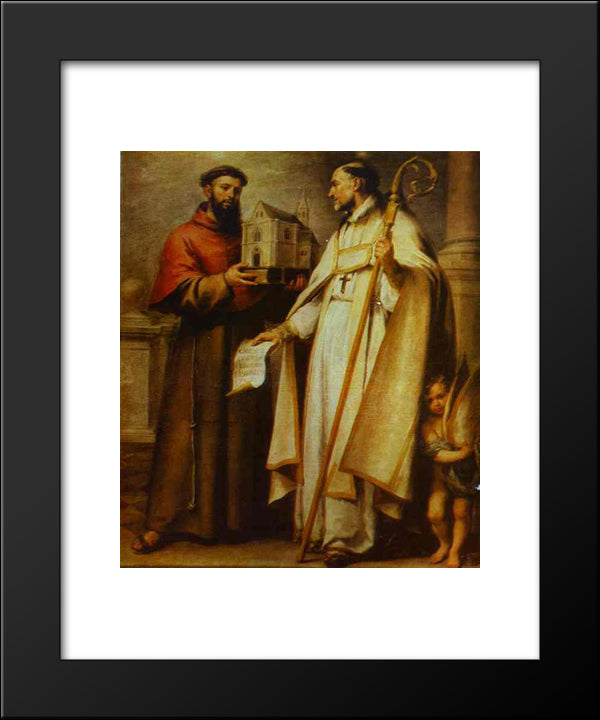 St. Leander And St. Bonaventure 20x24 Black Modern Wood Framed Art Print Poster by Murillo, Bartolome Esteban