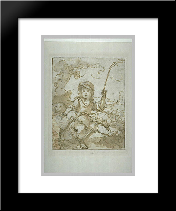 The Good Shepherd Child 20x24 Black Modern Wood Framed Art Print Poster by Murillo, Bartolome Esteban