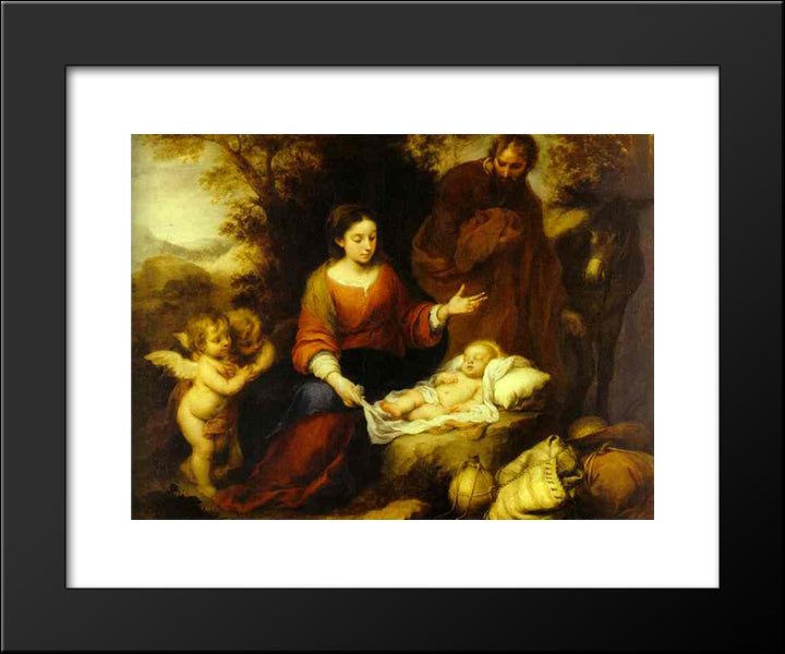 The Rest On The Flight Into Egypt 20x24 Black Modern Wood Framed Art Print Poster by Murillo, Bartolome Esteban