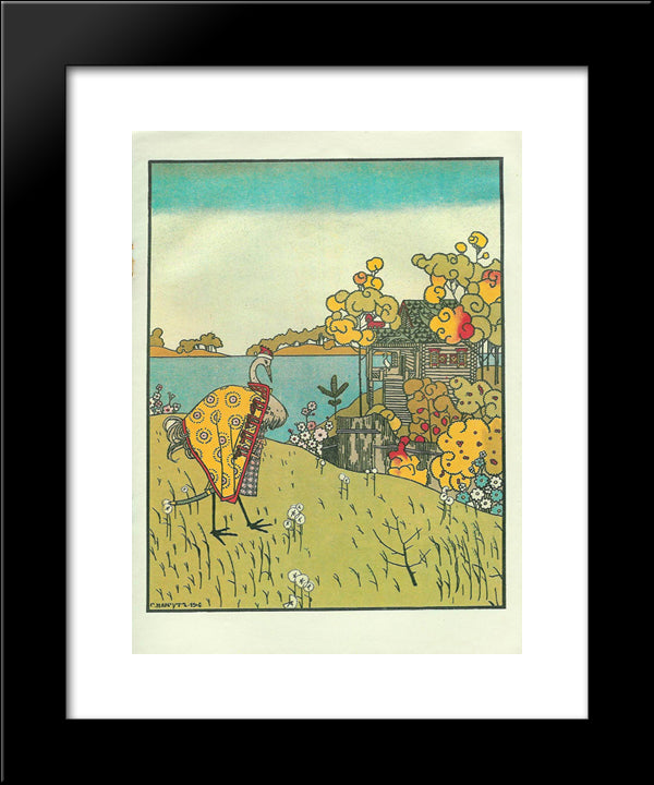 Illustration To 'The Crane And Heron. Bear.' 20x24 Black Modern Wood Framed Art Print Poster by Narbut, Heorhiy