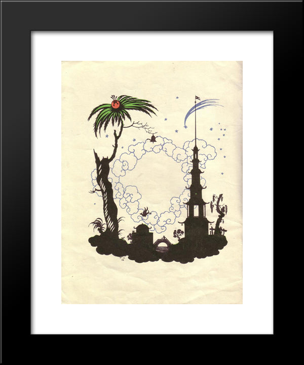 Illustration To 'Nightingale' By Hans Christian Andersen 20x24 Black Modern Wood Framed Art Print Poster by Narbut, Heorhiy