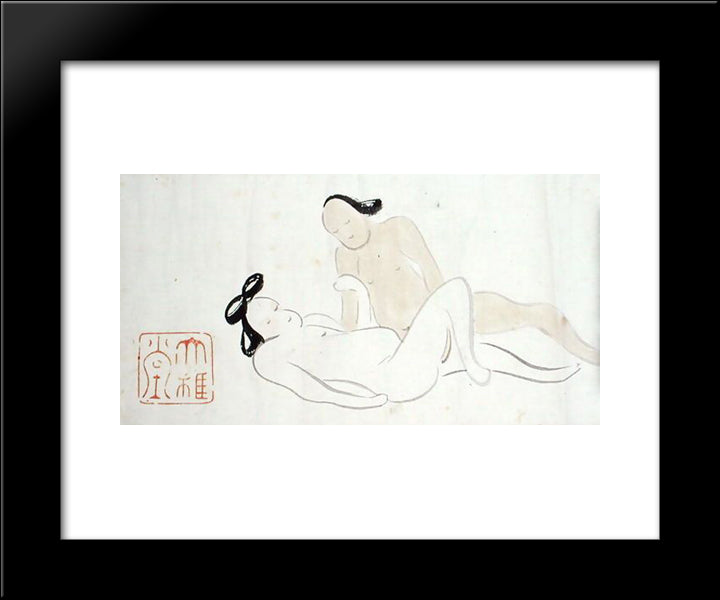 A Shunga 20x24 Black Modern Wood Framed Art Print Poster by no Taiga, Ike