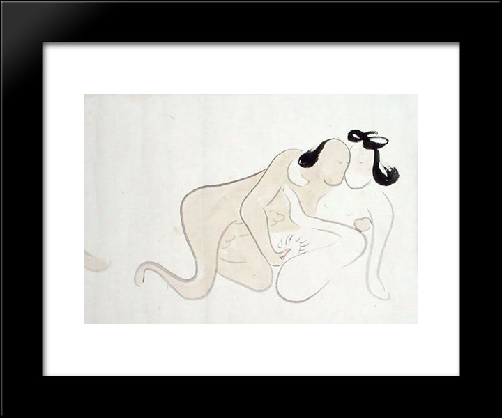 A Shunga 20x24 Black Modern Wood Framed Art Print Poster by no Taiga, Ike