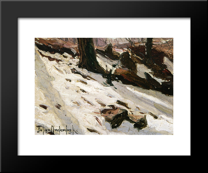 Snow Near The Cave, Central Park, New York 20x24 Black Modern Wood Framed Art Print Poster by Onderdonk, Robert Julian