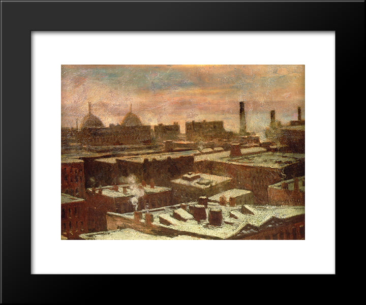 View Of City Rooftops In Winte 20x24 Black Modern Wood Framed Art Print Poster by Onderdonk, Robert Julian