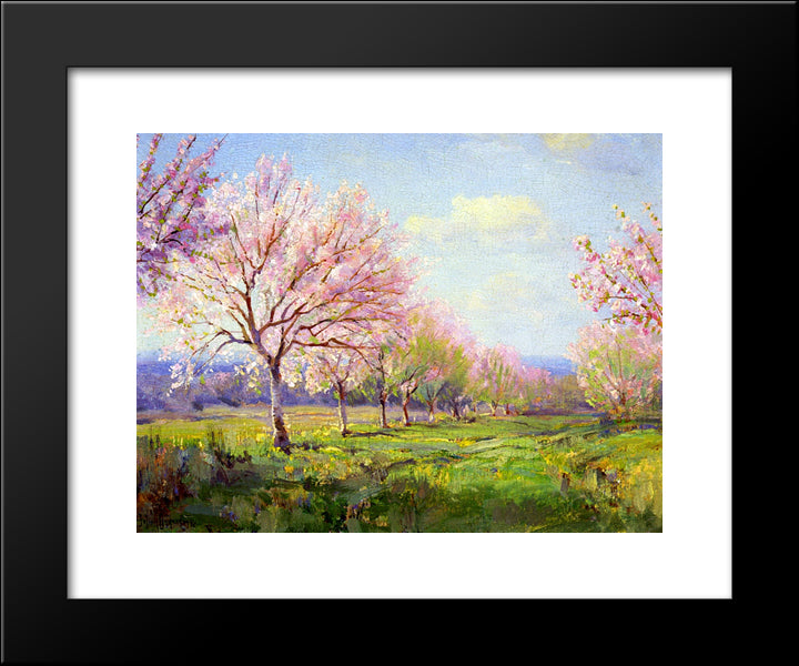 Peach Orchard On Mavericks Farm 20x24 Black Modern Wood Framed Art Print Poster by Onderdonk, Robert Julian