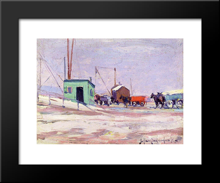 Noontime On The Docks, Hudson River And 85Th Street 20x24 Black Modern Wood Framed Art Print Poster by Onderdonk, Robert Julian