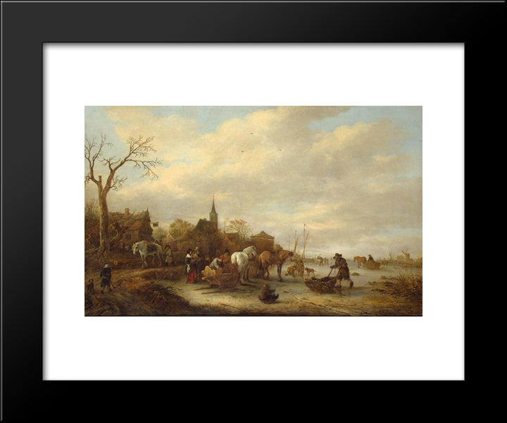 Winter Landscape 20x24 Black Modern Wood Framed Art Print Poster by Ostade, Isaac van
