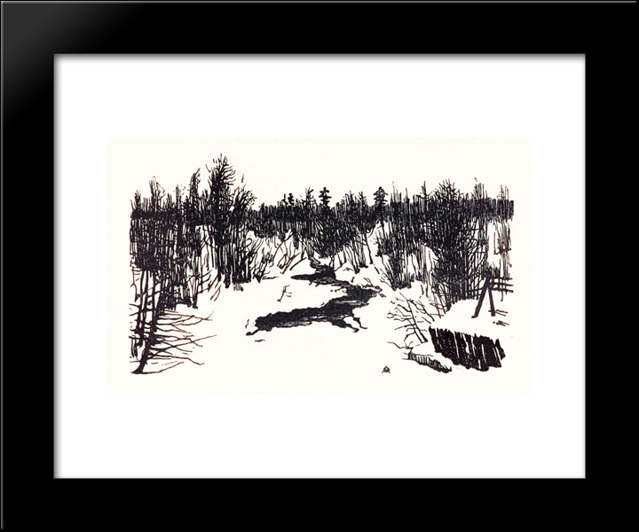 Spring. Snow. 20x24 Black Modern Wood Framed Art Print Poster by Ostroumova Lebedeva, Anna