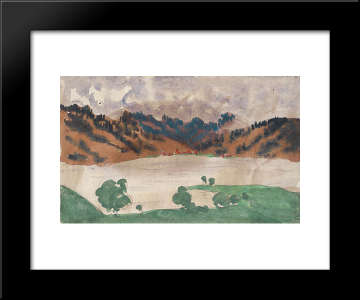 Landscape With A River (Norway Between Bergen And Christiania) 20x24 Black Modern Wood Framed Art Print Poster by Ostroumova Lebedeva, Anna