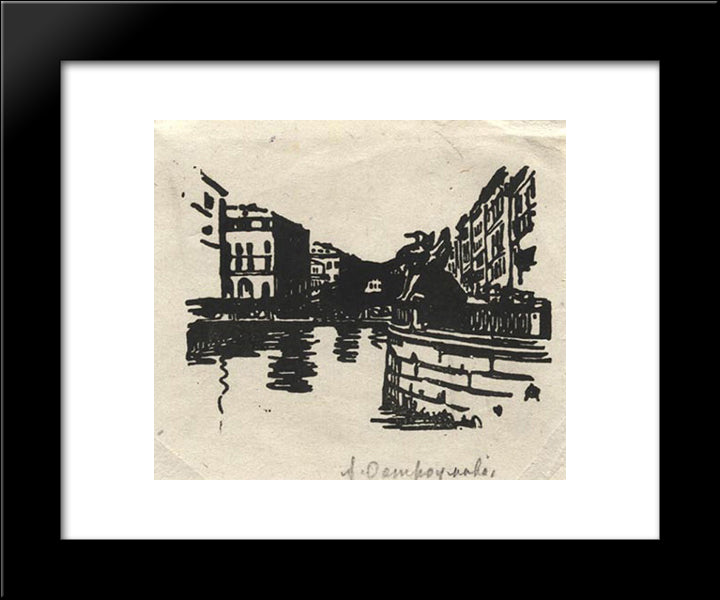 Bridge With Griffins 20x24 Black Modern Wood Framed Art Print Poster by Ostroumova Lebedeva, Anna