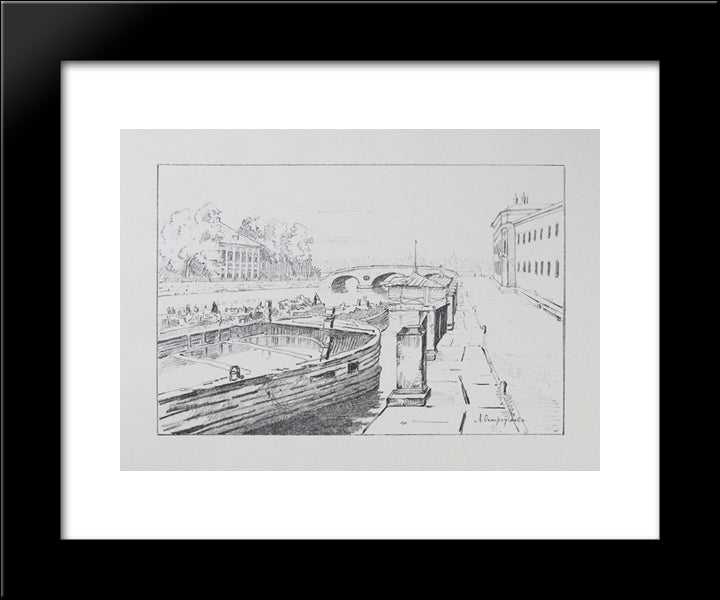 Fontanka Near The Summer Garden 20x24 Black Modern Wood Framed Art Print Poster by Ostroumova Lebedeva, Anna