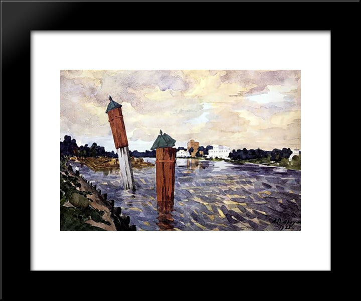 Petrograd. Red Columns. 20x24 Black Modern Wood Framed Art Print Poster by Ostroumova Lebedeva, Anna