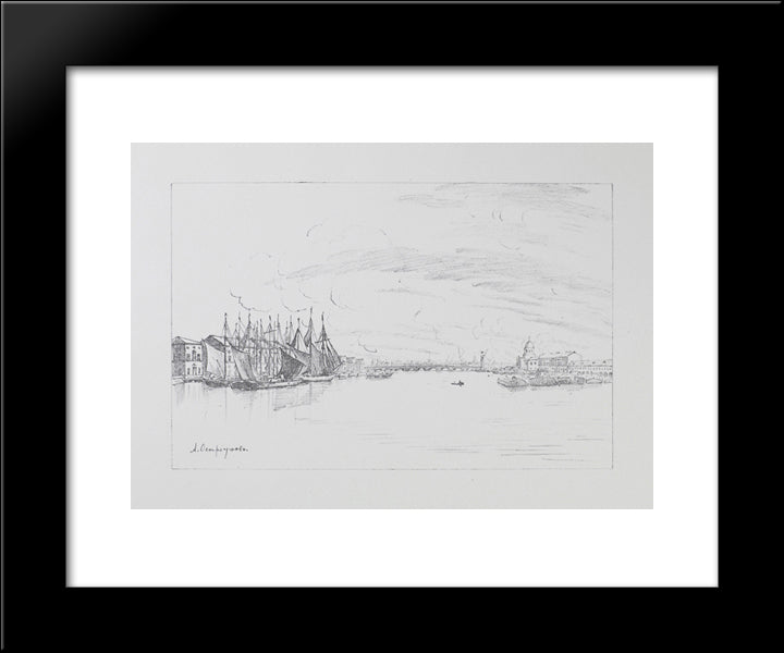 View From The Tuchkov Bridge 20x24 Black Modern Wood Framed Art Print Poster by Ostroumova Lebedeva, Anna
