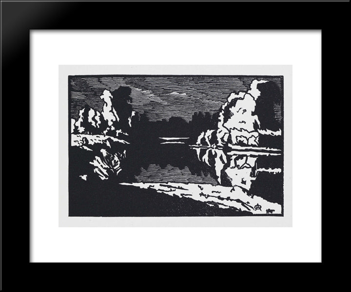 Moonlit Night Landscape 20x24 Black Modern Wood Framed Art Print Poster by Ostroumova Lebedeva, Anna