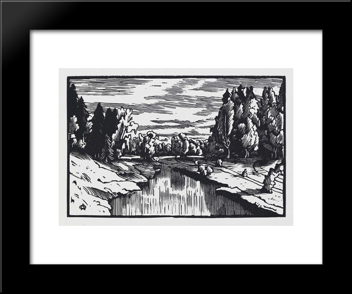 The Valley Of The River Slavyanka 20x24 Black Modern Wood Framed Art Print Poster by Ostroumova Lebedeva, Anna