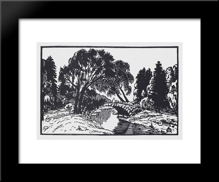 Willows Near Novosilviysky Bridge 20x24 Black Modern Wood Framed Art Print Poster by Ostroumova Lebedeva, Anna