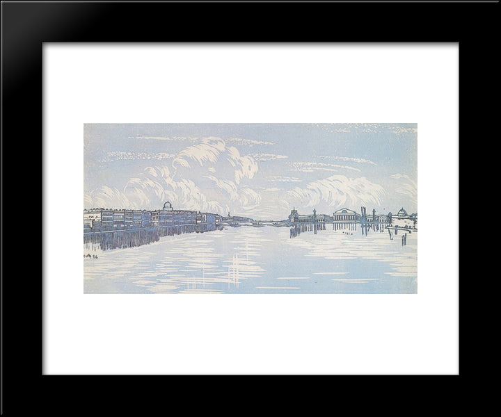 Leningrad. View From Trinity Bridge. 20x24 Black Modern Wood Framed Art Print Poster by Ostroumova Lebedeva, Anna