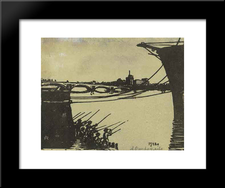 Leningrad. Fishing Boys. 20x24 Black Modern Wood Framed Art Print Poster by Ostroumova Lebedeva, Anna