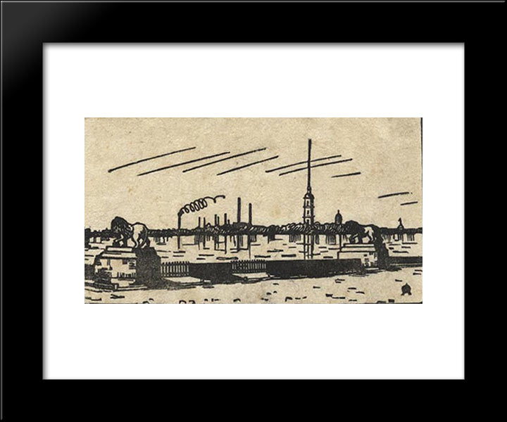 Lions And Castle (Ice Drifts And Fortress) 20x24 Black Modern Wood Framed Art Print Poster by Ostroumova Lebedeva, Anna