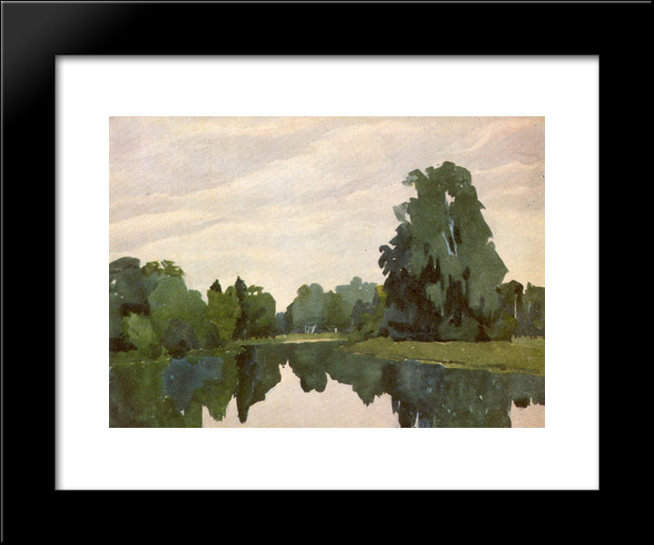 Pavlovsk. Rozopavilonny Pond. 20x24 Black Modern Wood Framed Art Print Poster by Ostroumova Lebedeva, Anna