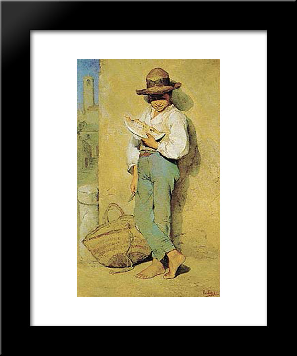 Boy Eating Watermelon 20x24 Black Modern Wood Framed Art Print Poster by Pantazis, Pericles