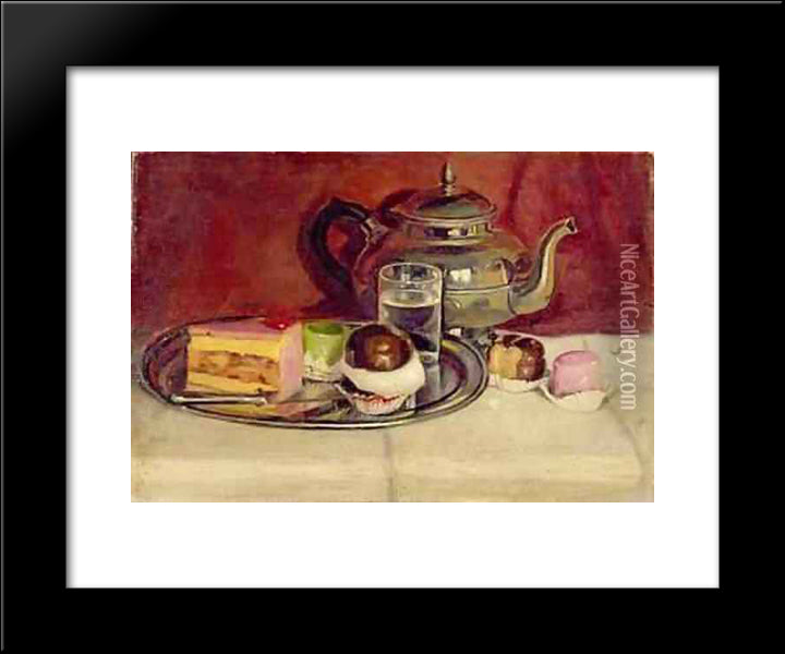 Still Life With Cakes And A Silver Teapot 20x24 Black Modern Wood Framed Art Print Poster by Pantazis, Pericles