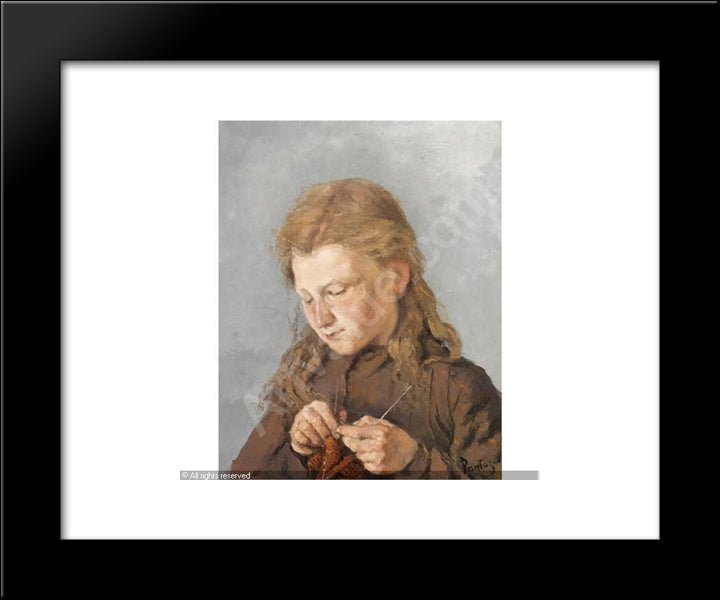 Young Girl Knitting 20x24 Black Modern Wood Framed Art Print Poster by Pantazis, Pericles