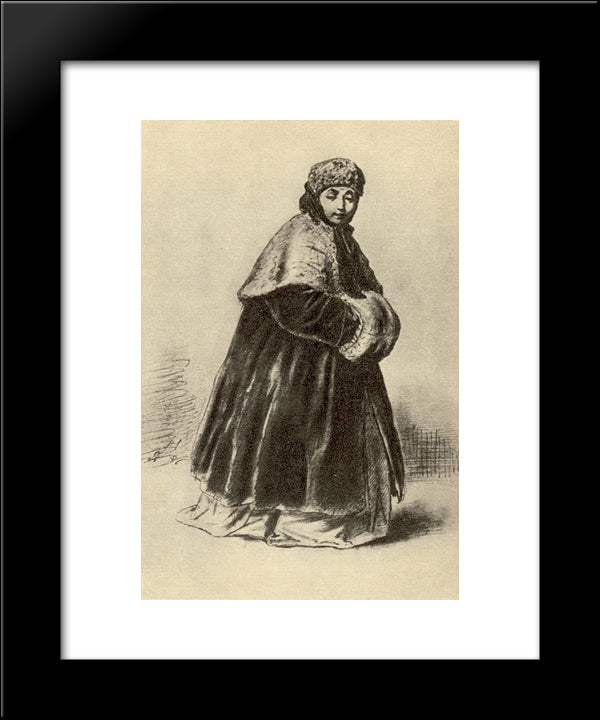 Shy Girl. Study For The Painting 'The Janitor, Who Gives An Apartment To Her Mistress' 20x24 Black Modern Wood Framed Art Print Poster by Perov, Vasily
