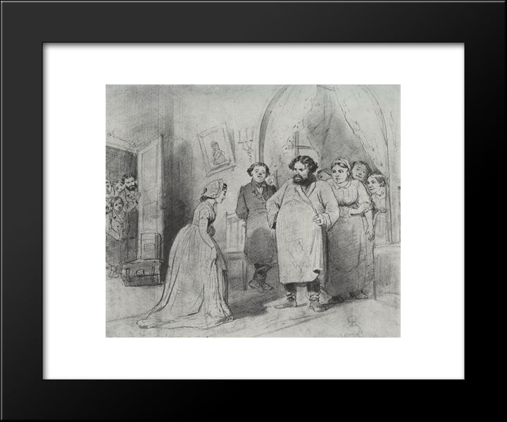 The Arrival Of A Governess In A Merchant'S House 20x24 Black Modern Wood Framed Art Print Poster by Perov, Vasily