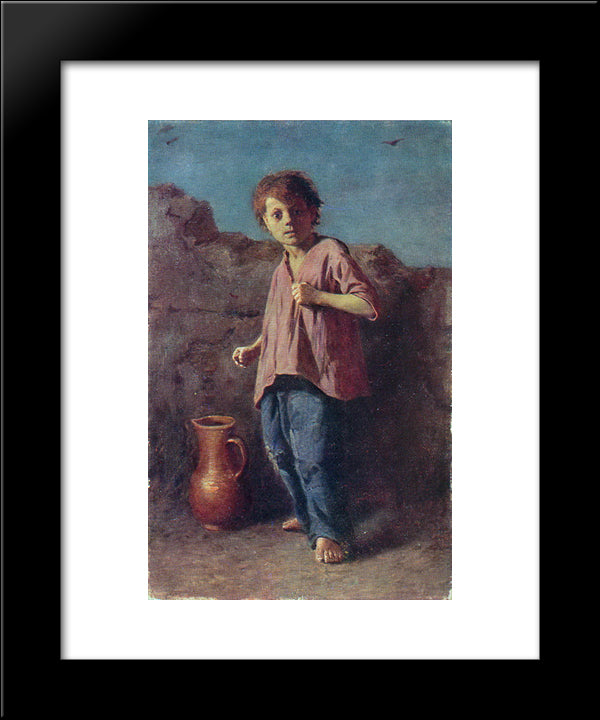 The Boy, Preparing For A Fight 20x24 Black Modern Wood Framed Art Print Poster by Perov, Vasily